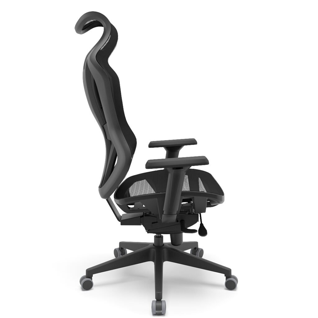 Cadeira gamer para escritório preta com encosto em tela mesh, base giratória e braços ajustáveis